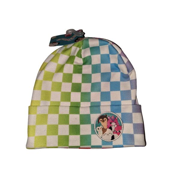 Squishmallows Beanie Hat Youth Checkered Rainbow Ombre Checkered Girl Winter NWT - Picture 1 of 9